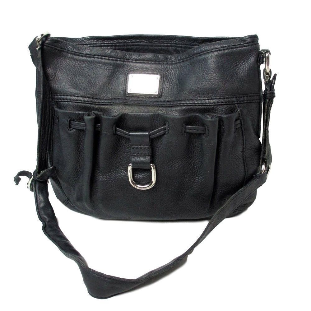 Cole Haan Womens Shoulder Bag Purse Black Pebbled Leather Medium Square Solid